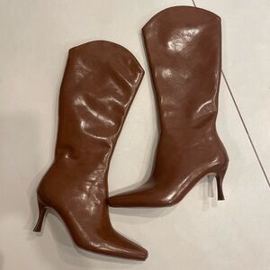Brown leather knee-high boots